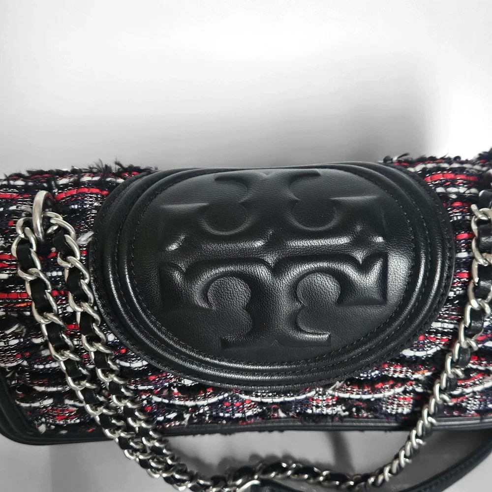 Tory Burch‎ Fleming Tweed Convertible Shoulder Bag Multicolor Quilted Leather